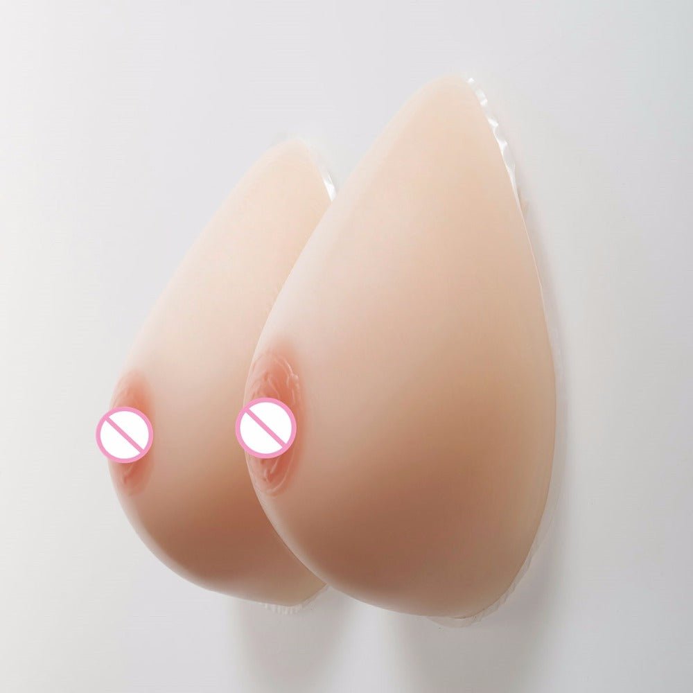 Teardrop Shaped Silicone Breast Forms with Black Pocket Bra for Crossdresser