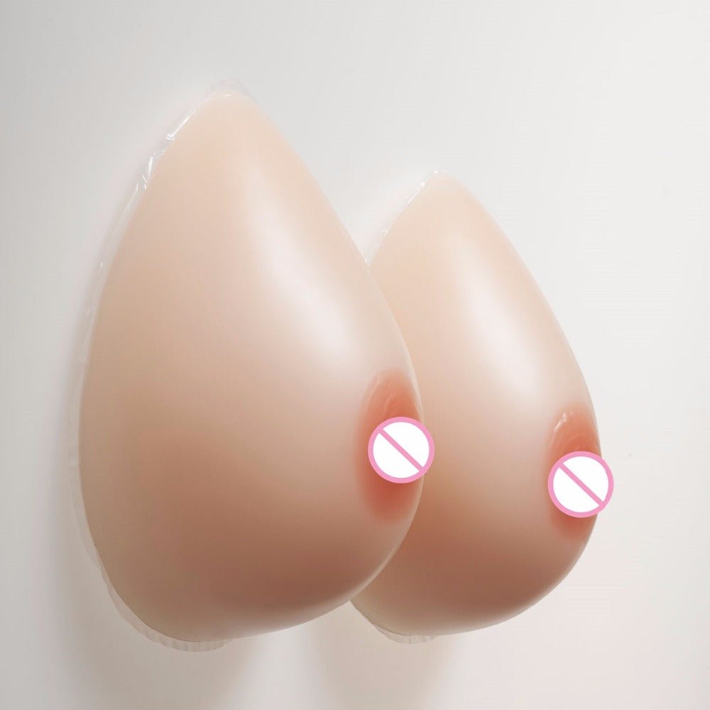 Teardrop Shaped Silicone Breast Forms with Black Pocket Bra for Crossdresser