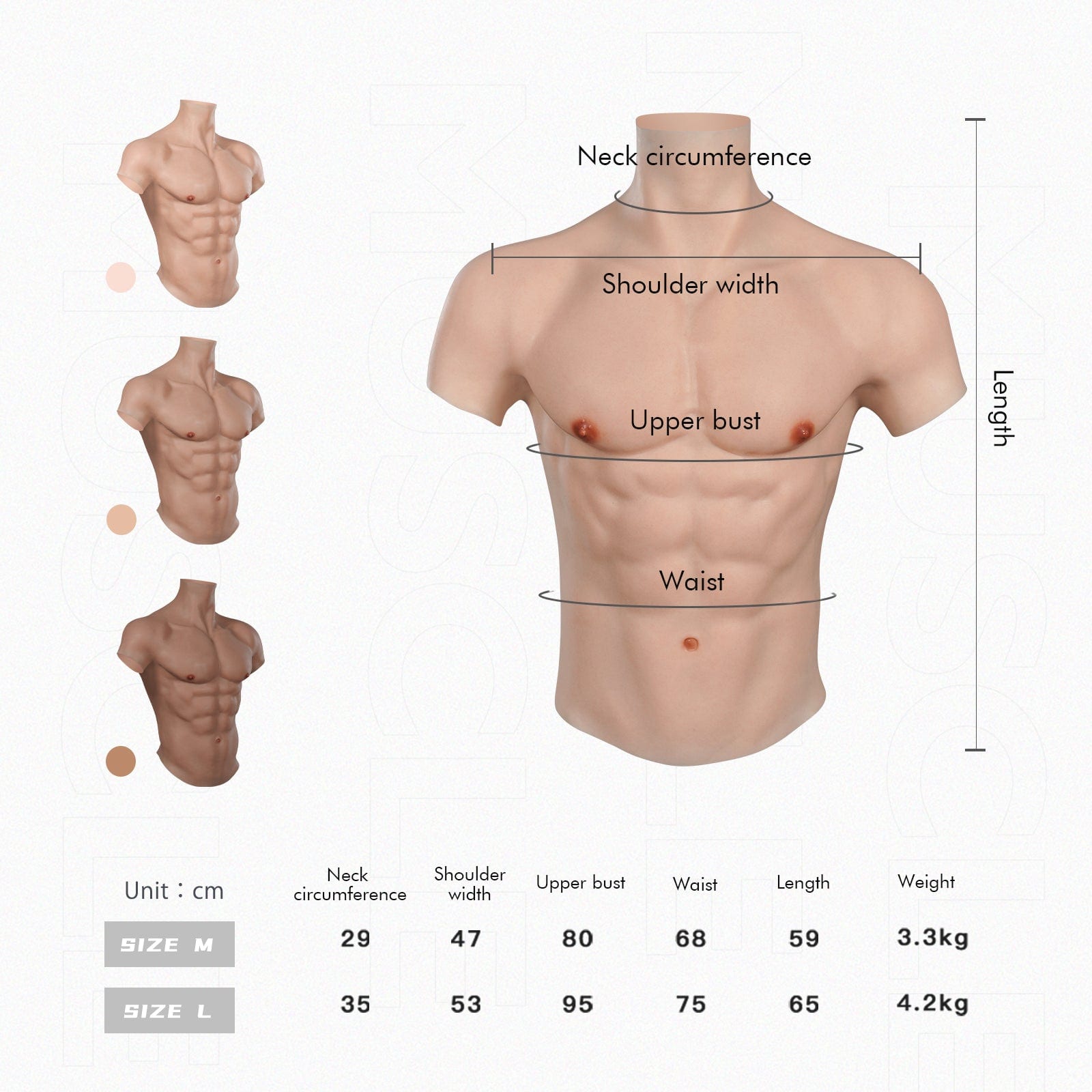 Silicone Muscles Male Suit with fine Makeup for Crossdresser