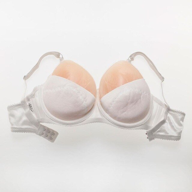 Teardrop Shaped Silicone Breast Forms with White Pocket Bra for Crossdresser