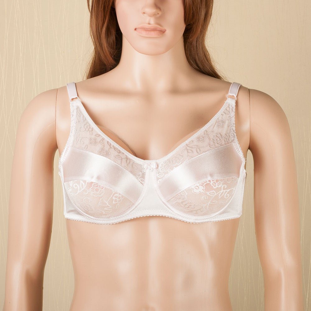 Teardrop Shaped Silicone Breast Forms with White Pocket Bra for Crossdresser