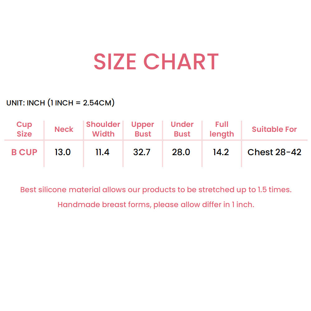 B Cup Realistic Skin Tone Breast Forms Size Chart