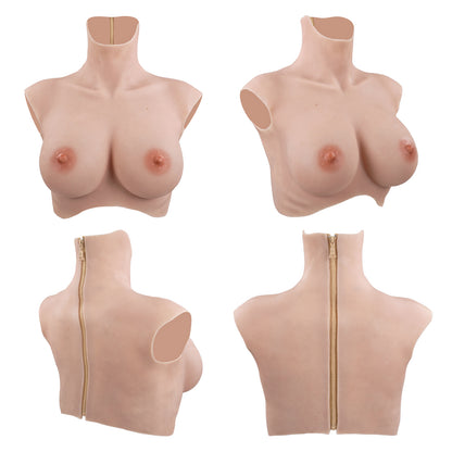 Mannequin busts with various angles showing a beige garment.