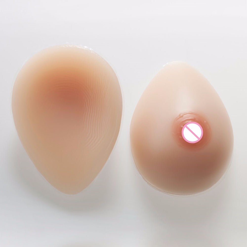 Teardrop Shaped Silicone Breast Forms with Black Pocket Bra for Crossdresser