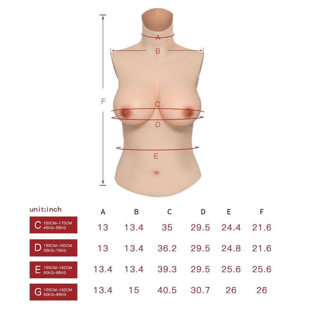 Silicone Breast Form Realistic High Collar Breastplate BG Cup False Breasts  for Crossdresser Drag Queen Transgender Cosplay(Size:C Cup,Color:Color 3)