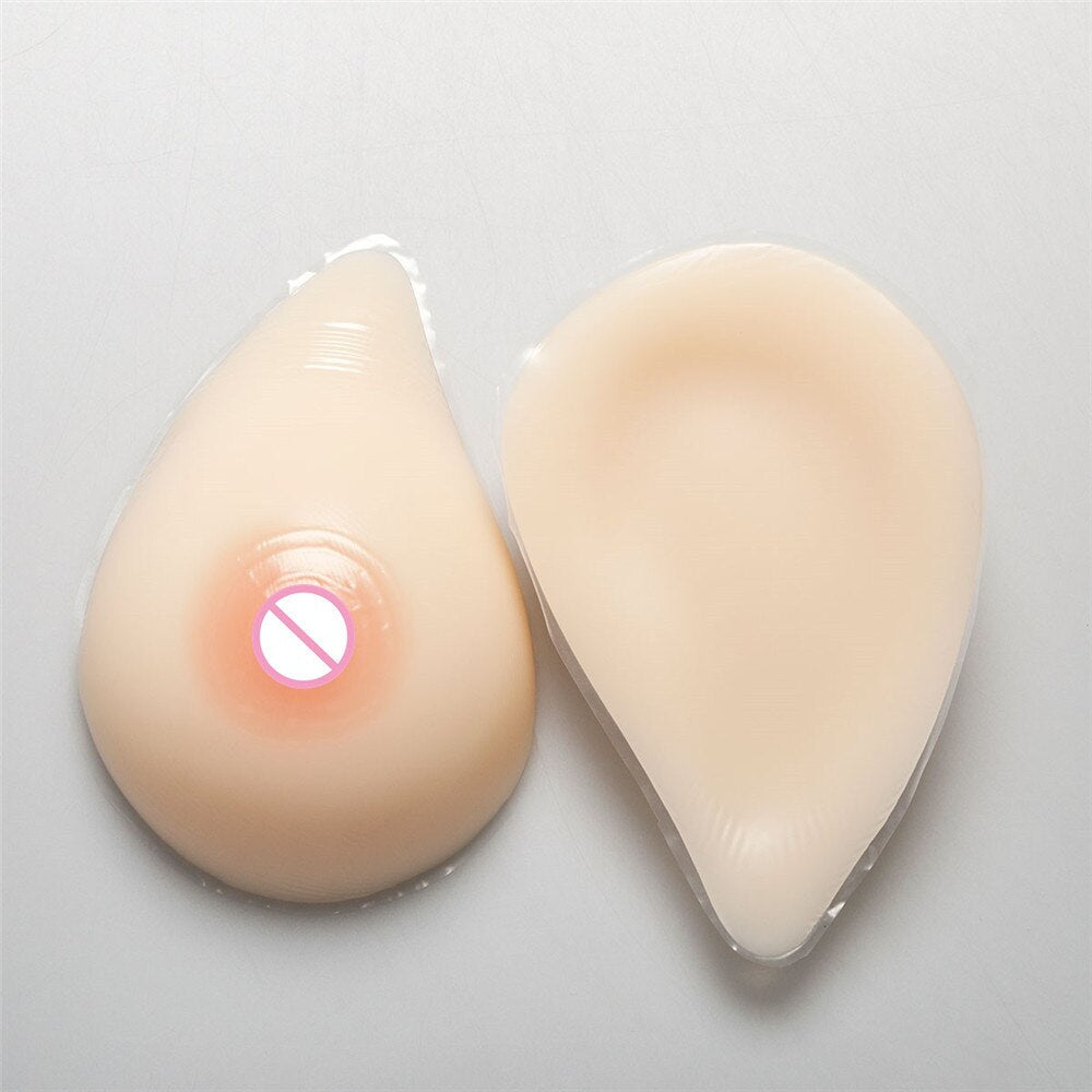 Teardrop Shaped Silicone Breast Forms with Red Pocket Bra for Crossdresser