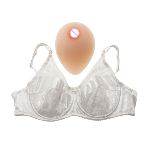 Teardrop Shaped Silicone Breast Forms with White Pocket Bra for Crossdresser