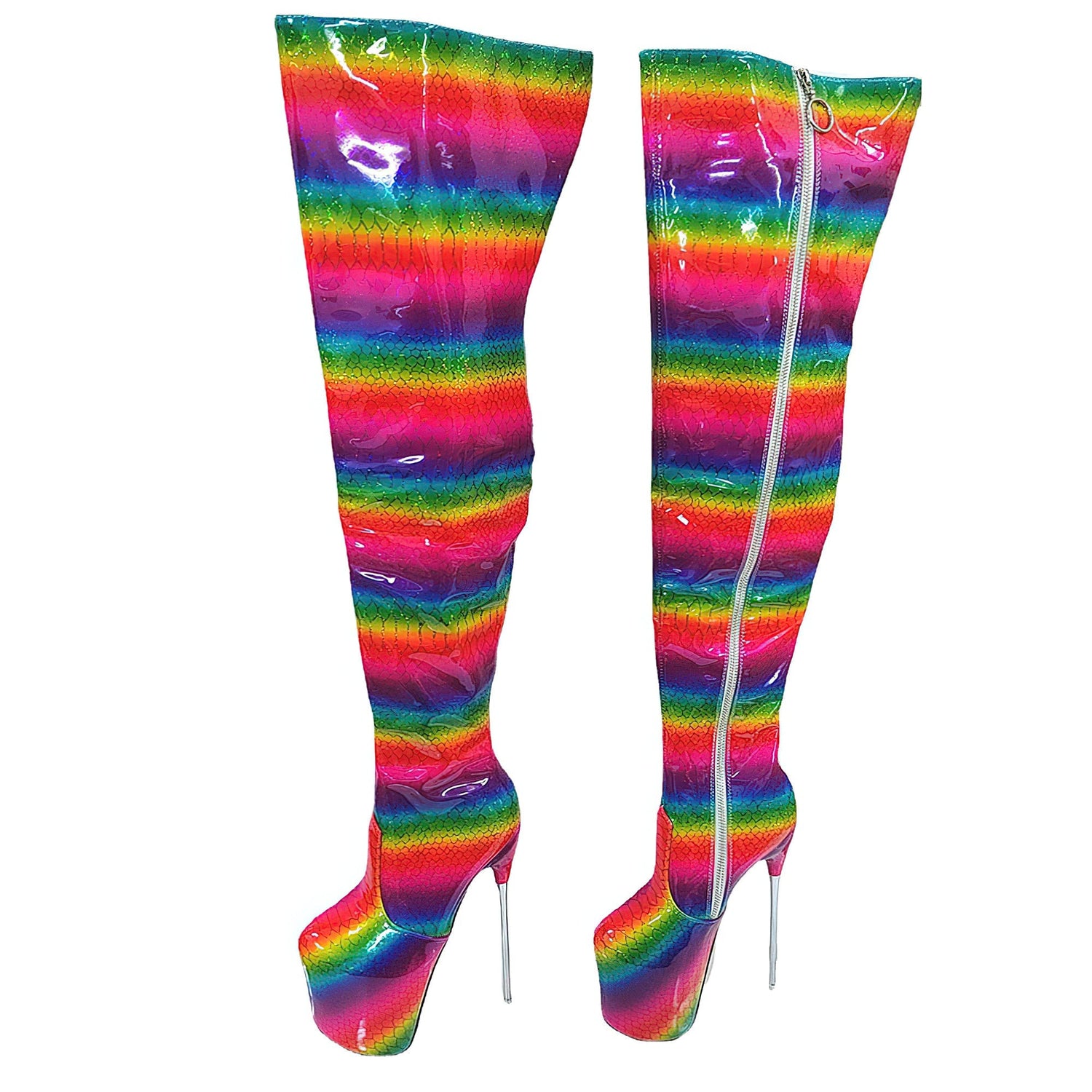Rainbow 7.5 in Super High Heel Boot for Crossdresser