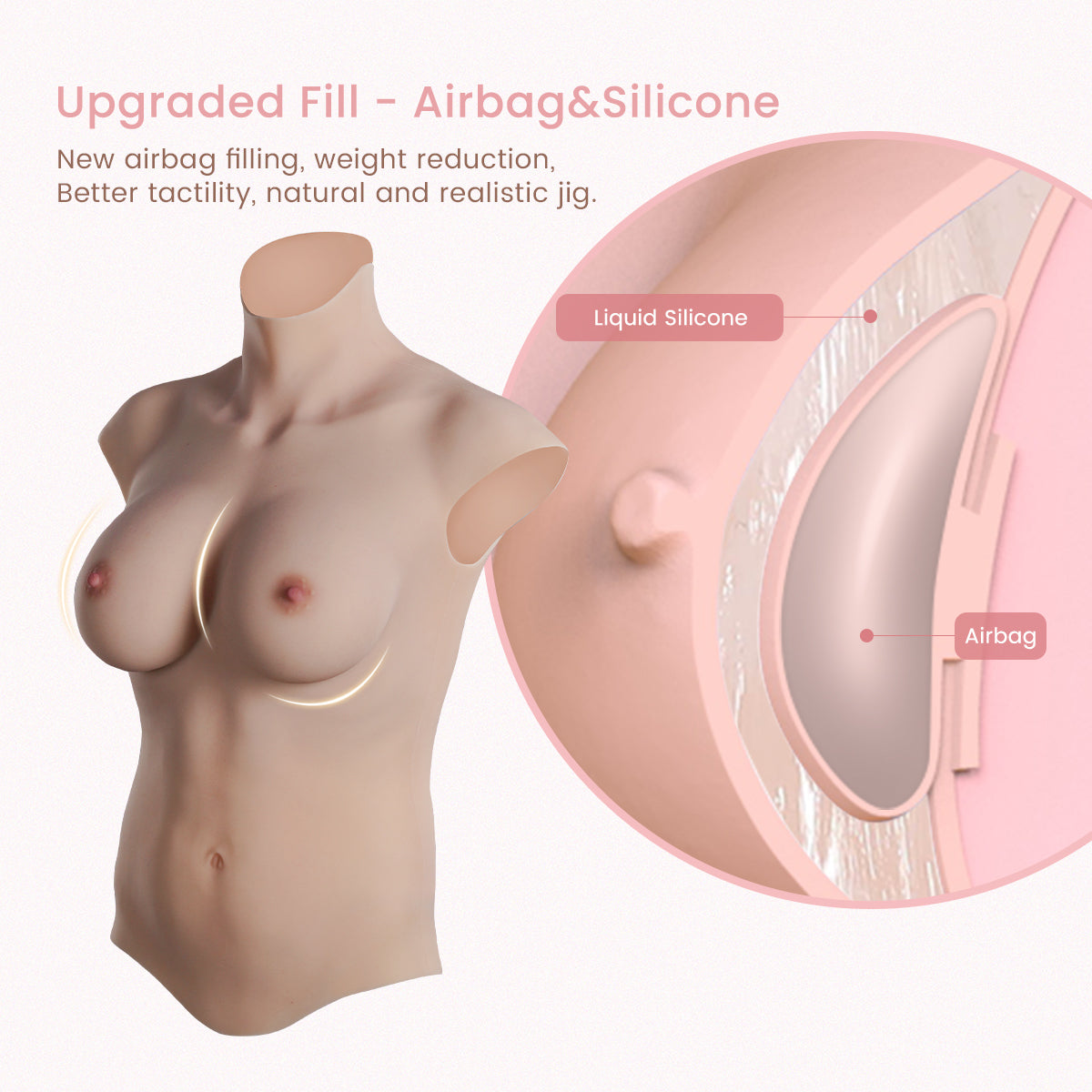 C-E Cup Long Breast Forms Airbag &amp; Silicone Fill 8G for Crossdresser